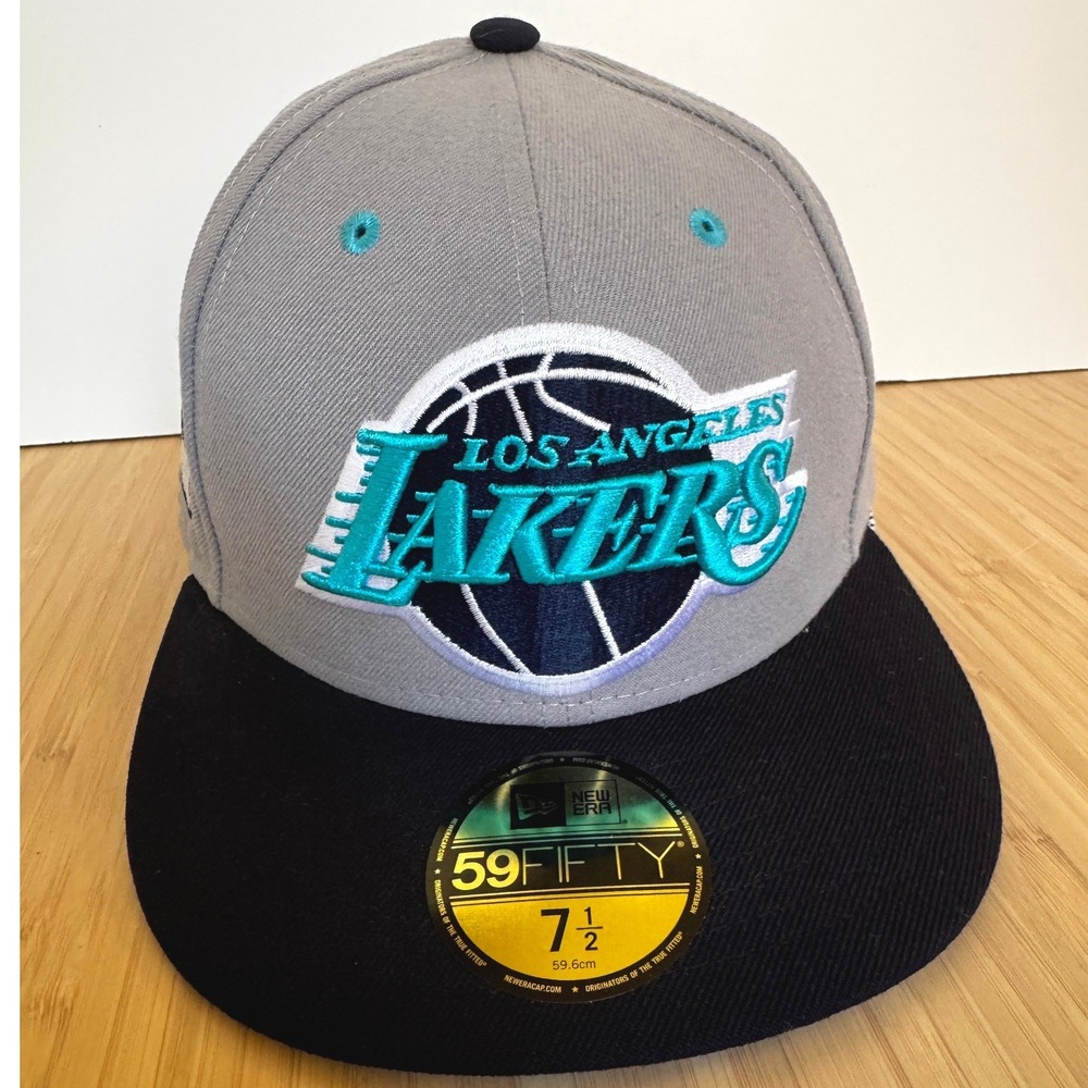 New Era 59FIFTY Los Angeles Lakers Hardwood Classics Fitted Hat 7 1/2 Grey Teal